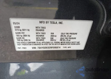 2024 Tesla Model Y Long Range Dual Motor All-Wheel Drive/Rwd from USA, damaged, VIN 7SAYGDED2RF095874